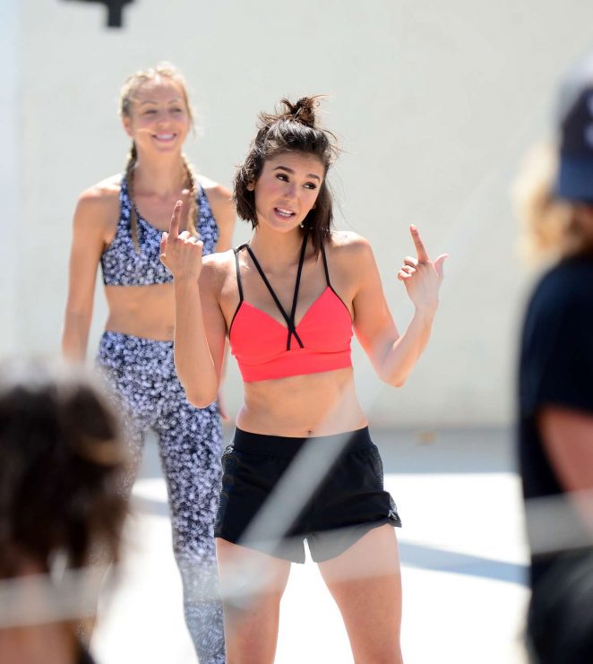 Nina Dobrev - Shooting a video for the new Reebok fitness clothing line in Venice